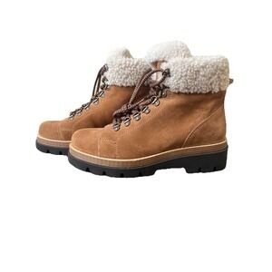 MANAS Tan Suede Hiking Lugg Boots W/ Shearling Size 6.5 NEW